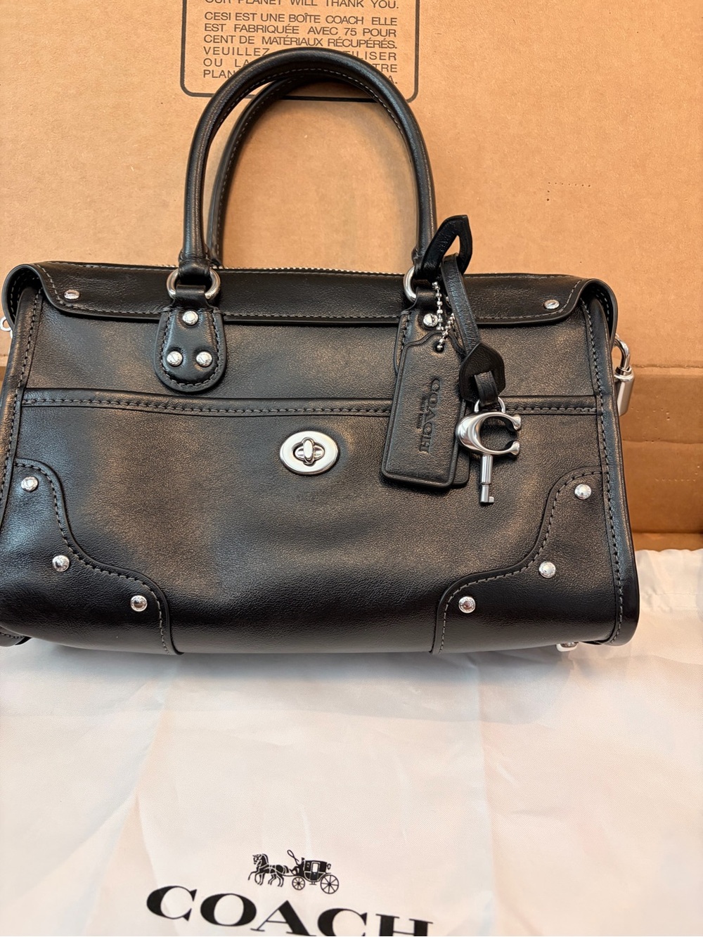 *sold* Coach Black Leather Rhyder Satchel Bag 24 - Picture 3 of 11